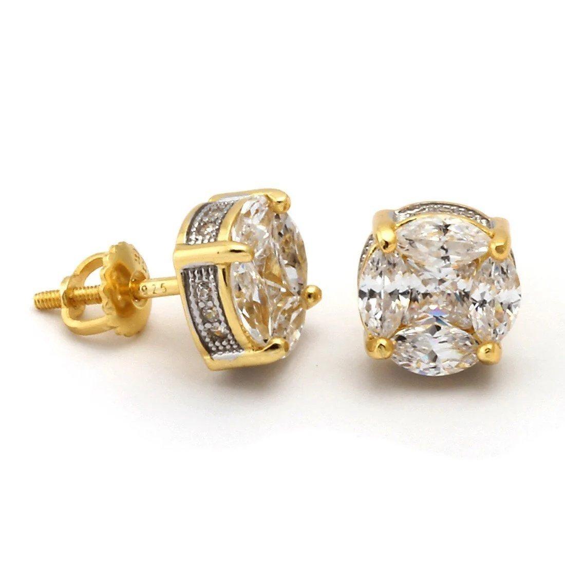 King Ice Brilliant-Cut Button Stud Earrings - GOLD